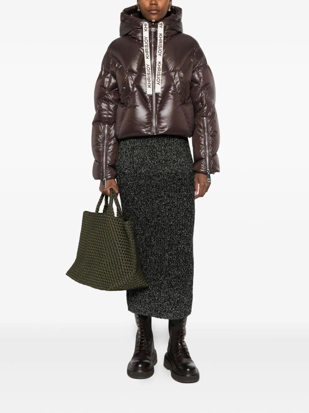 Khrisjoy Quilted Hooded Jacket In Brown