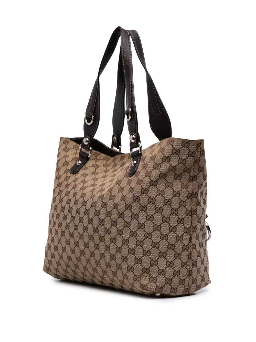Pre-owned Gucci 2016-2025 Gg Canvas Icon Bit Tote Bag In Brown