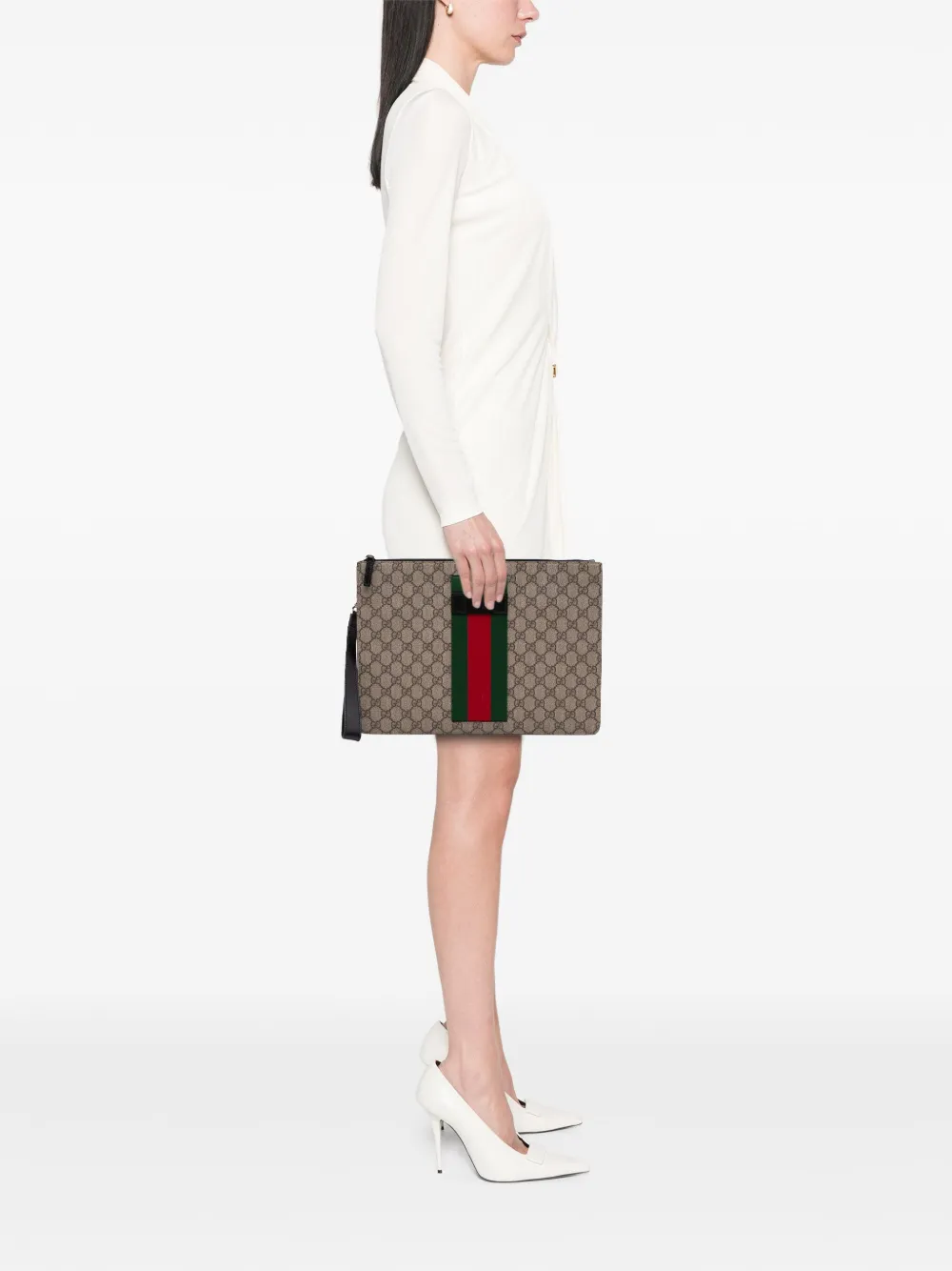 Pre-owned Gucci 2000-2015 Gg Supreme Web Clutch Bag In Brown