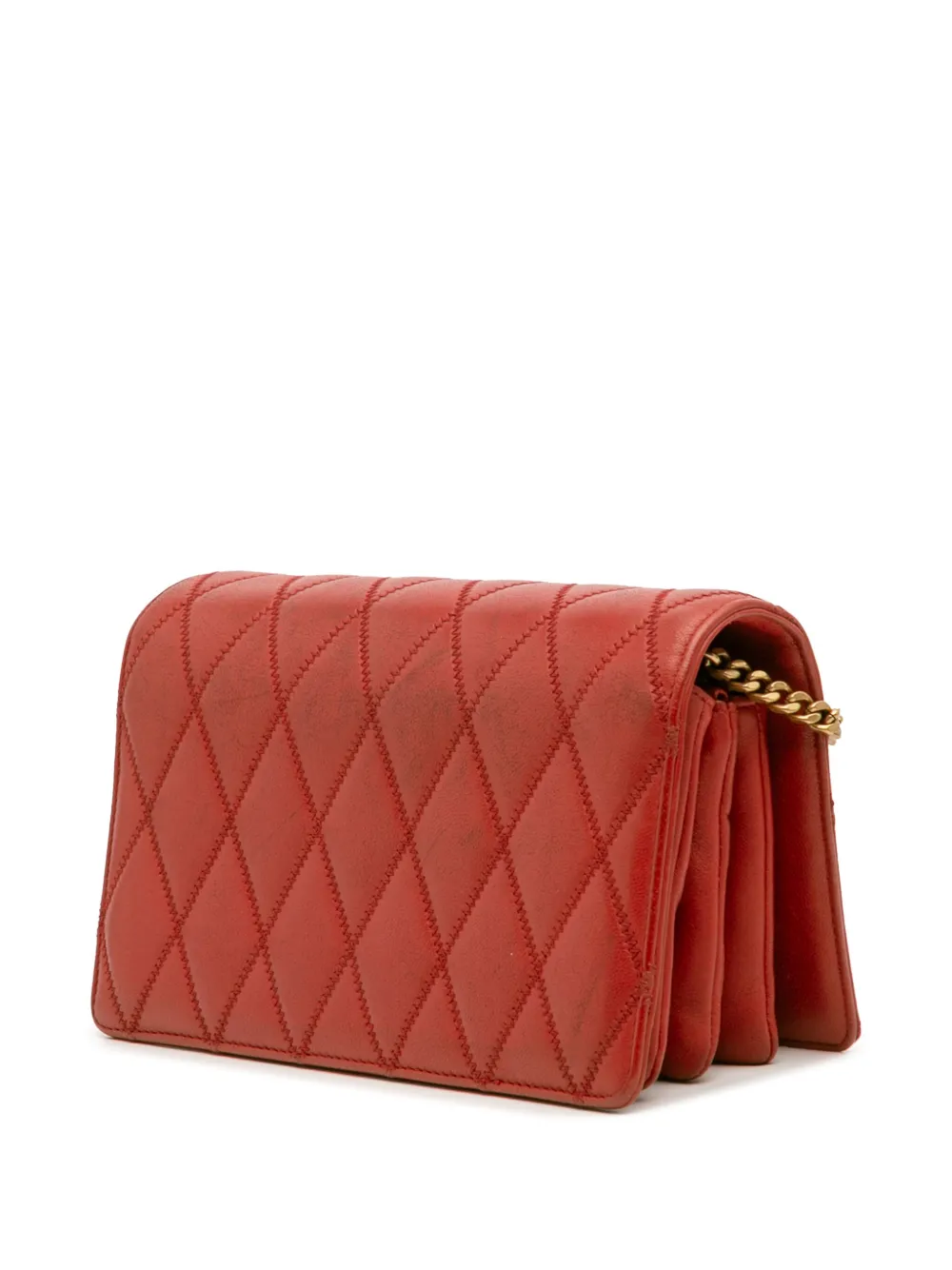 Pre-owned Saint Laurent 2019 Diamond Quilted Lambskin Angie Chain Bag Crossbody Bag In Red