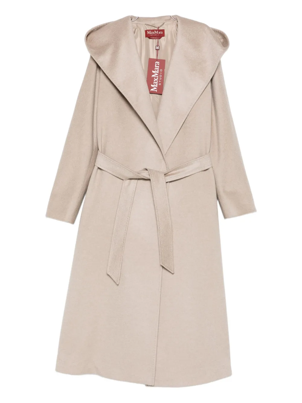 Max Mara Hooded Belted Coat In Neutral