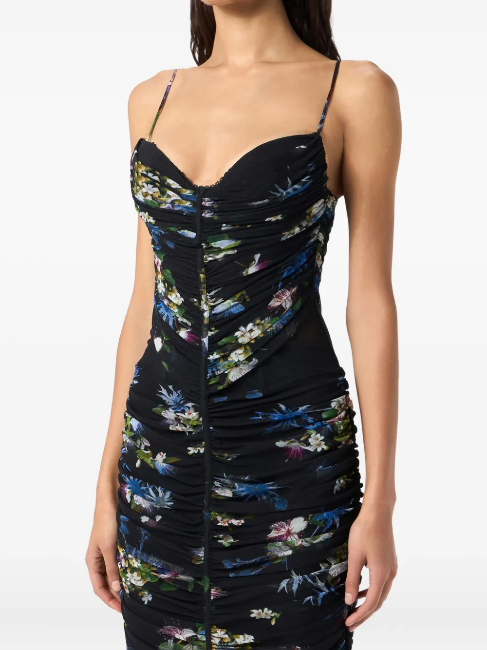 Blumarine Floral-print Midi Dress In Black