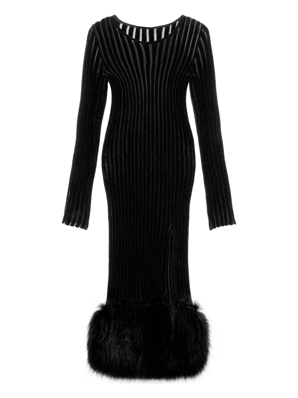 Blumarine Knit Faux Fur-trimmed Midi Dress In Black