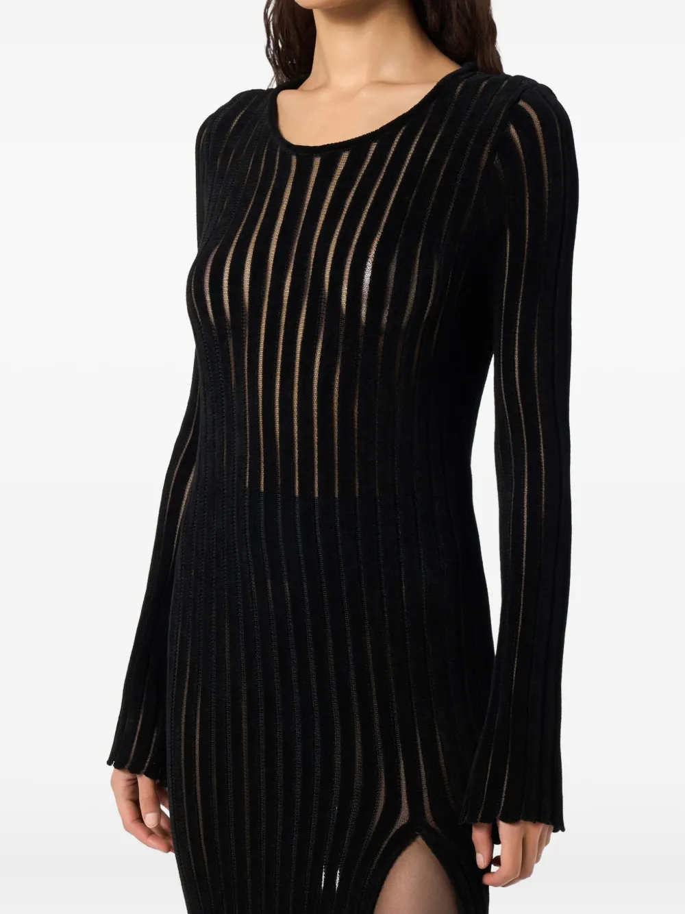 Blumarine Knit Faux Fur-trimmed Midi Dress In Black