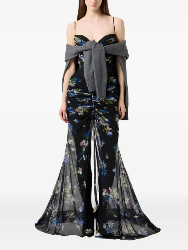 Blumarine floral-print Ruched Maxi Dress | Black | FARFETCH Blumarine floral-print Ruched Maxi Dress | Black | FARFETCH