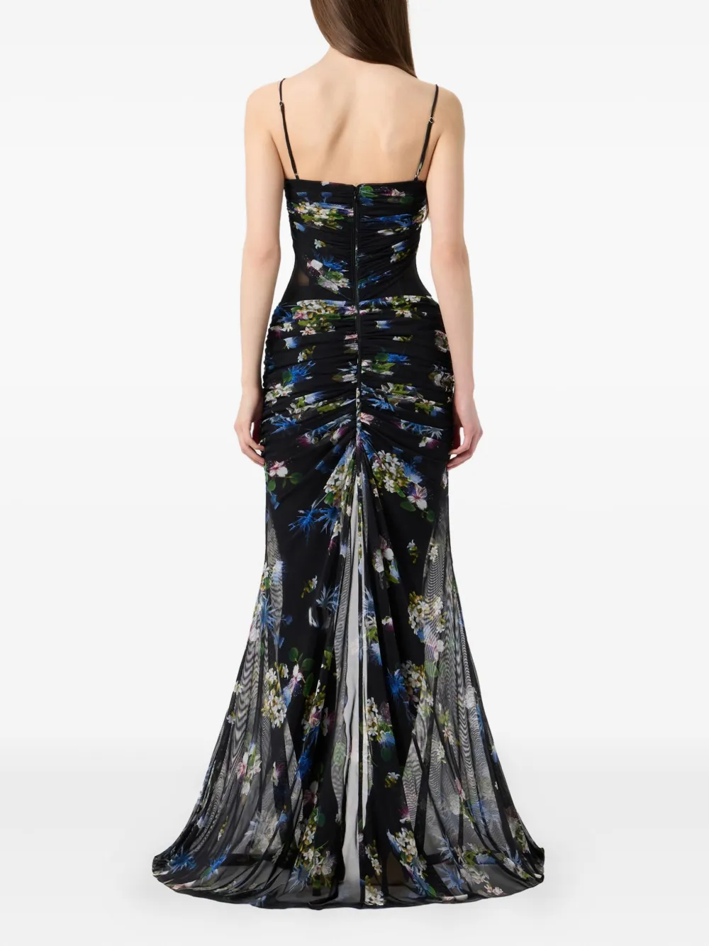Blumarine Floral-print Ruched Maxi Dress In Black