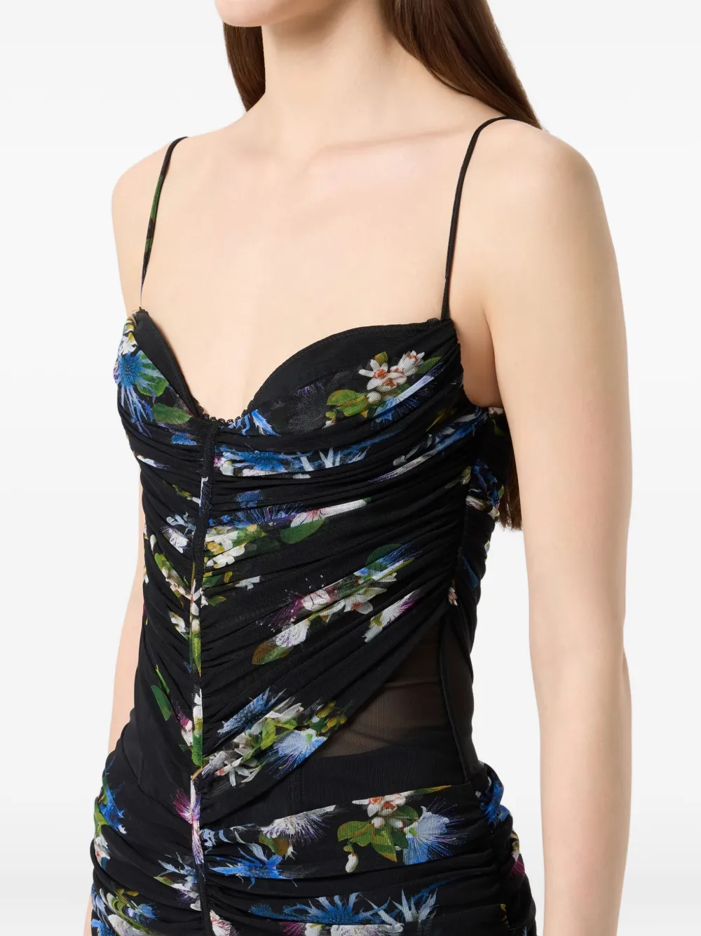 Blumarine Floral-print Ruched Maxi Dress In Black