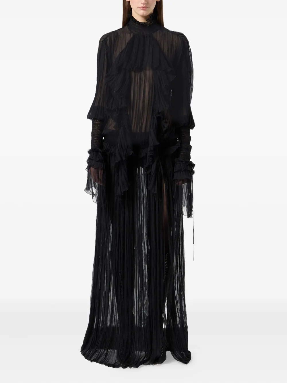 Blumarine Geplooide maxi-jurk met ruches - Zwart