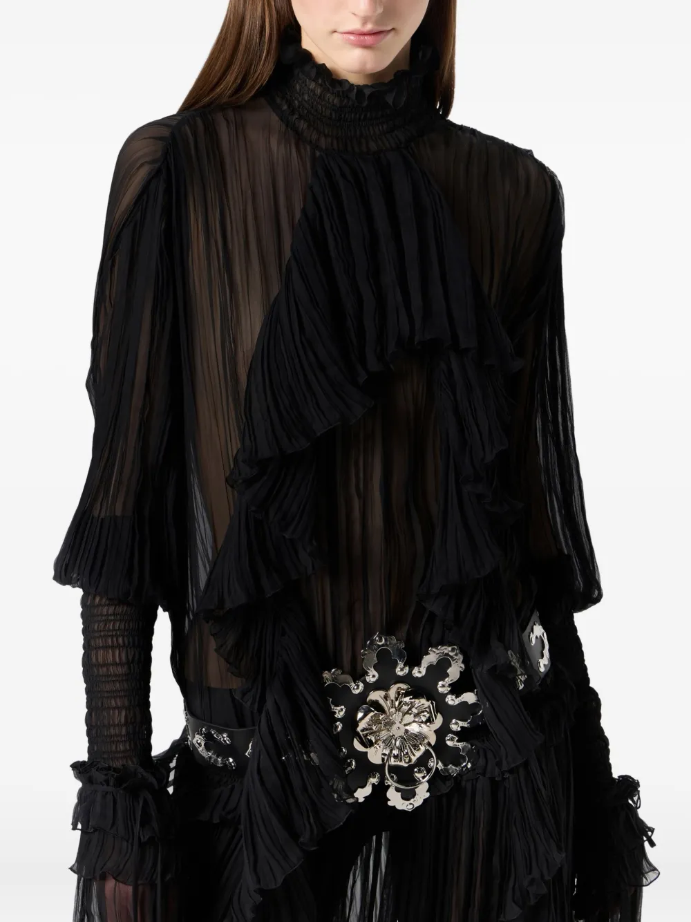 Blumarine Geplooide maxi-jurk met ruches Zwart