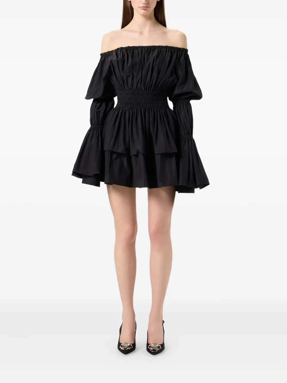 Blumarine Off-shoulder mini-jurk met hals - Zwart