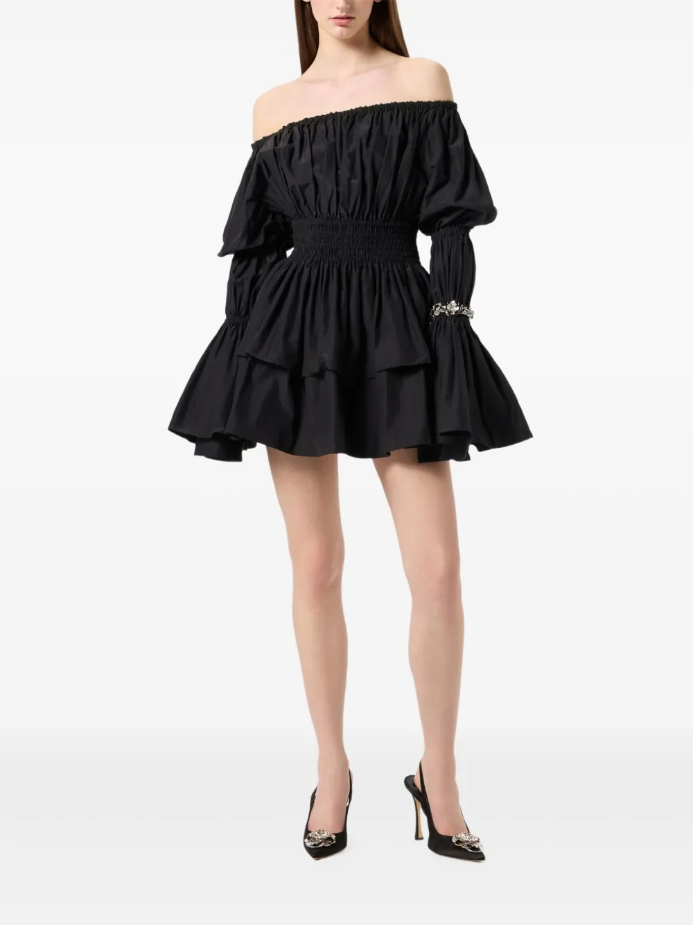 Blumarine Off-shoulder mini-jurk met hals Zwart