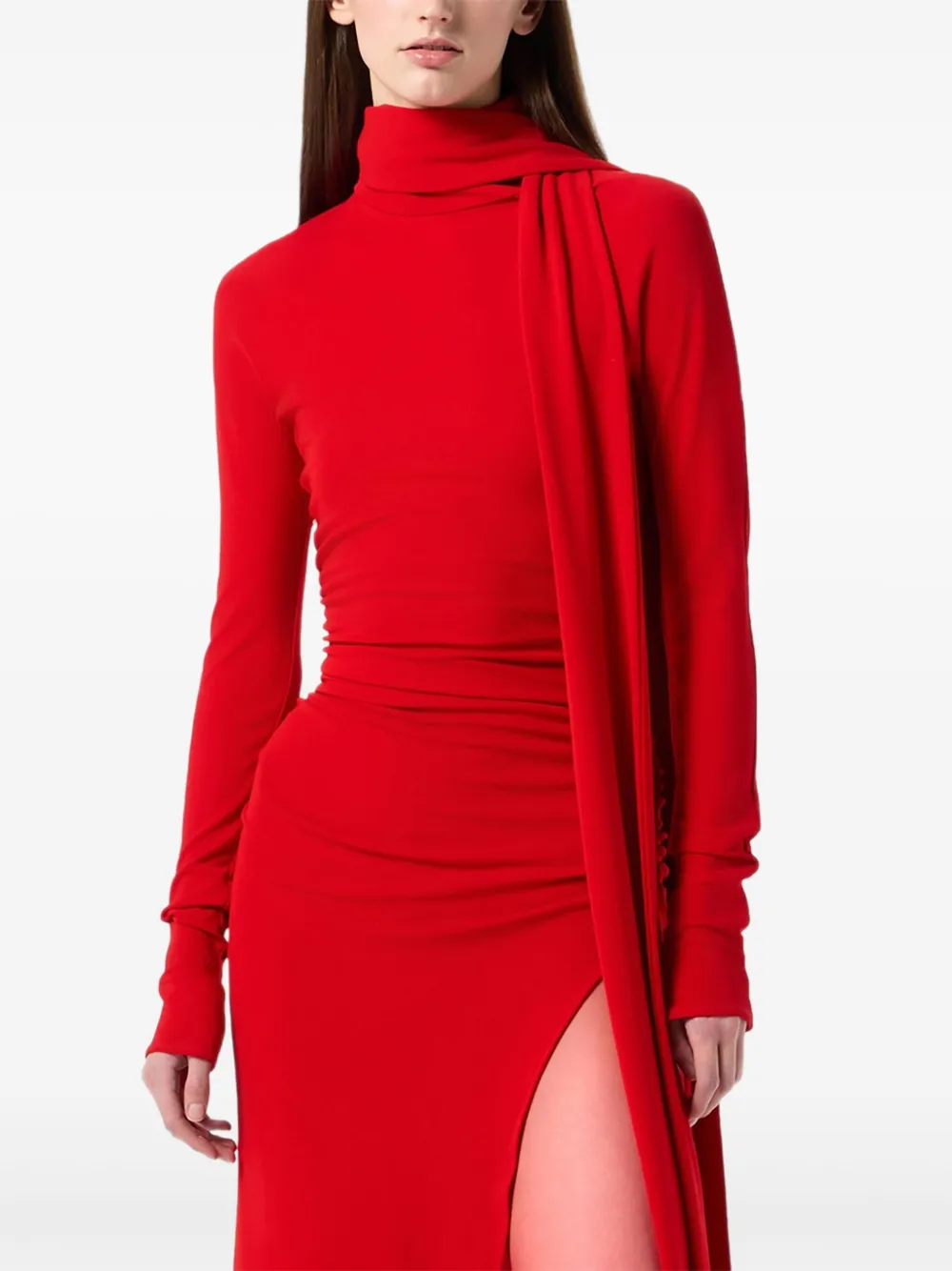 Blumarine High-neck Draped Midi Dress In Red