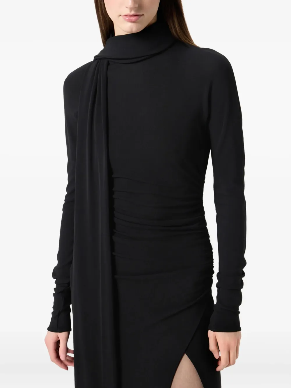 Blumarine Gedrapeerde midi-jurk met hoge hals Zwart