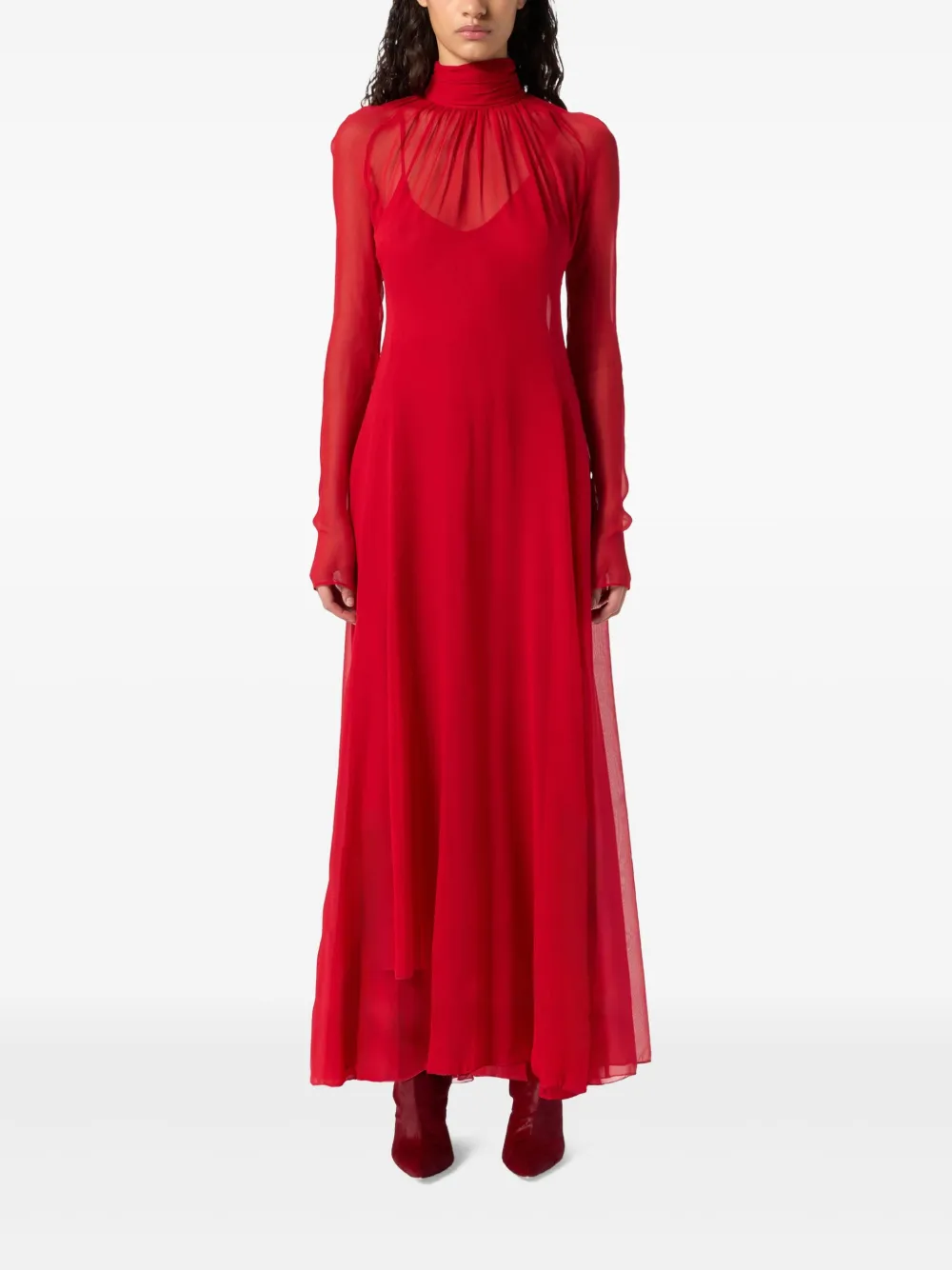 Blumarine Open-back Sheer Maxi Dress In Red