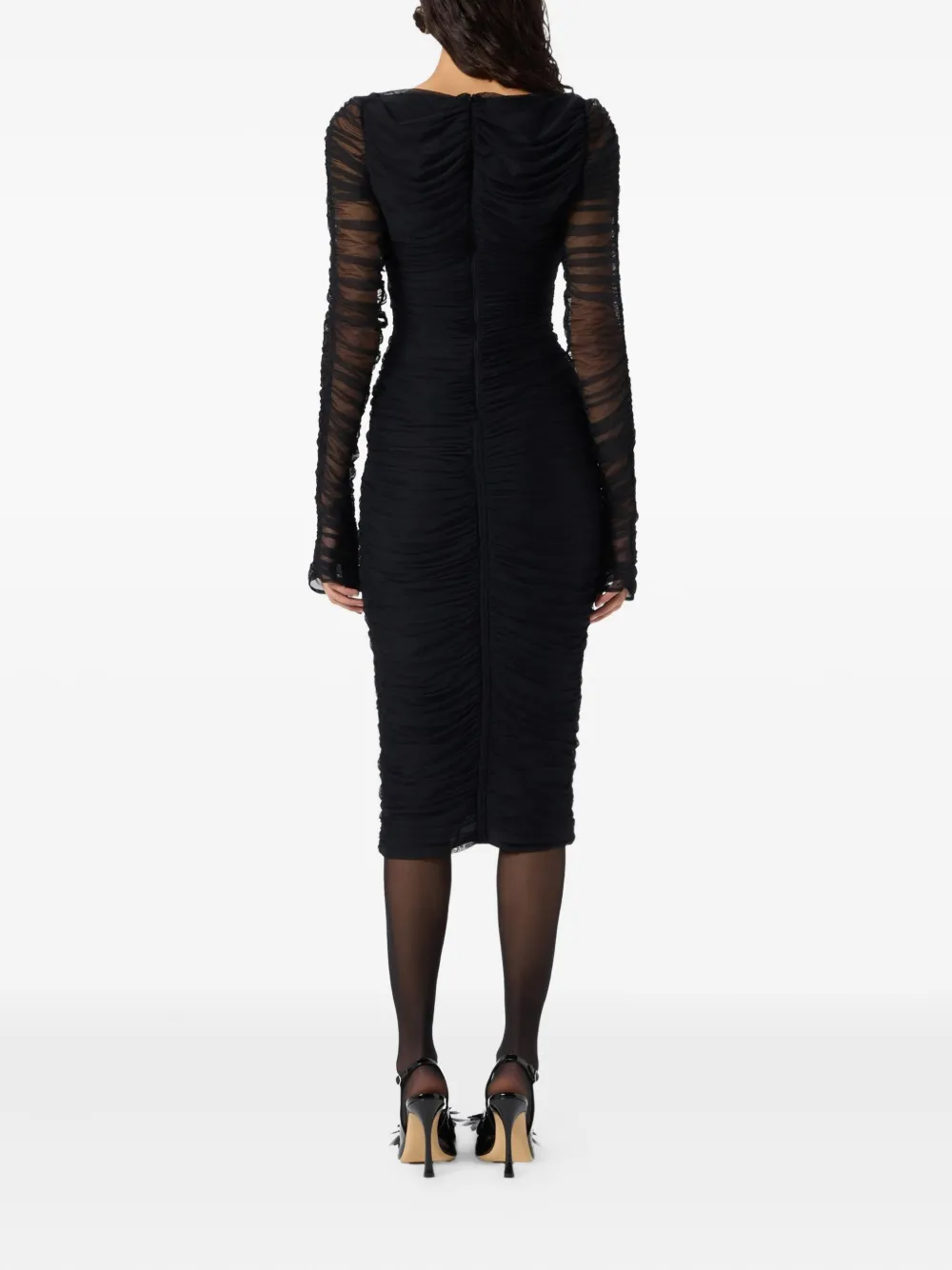 Blumarine Gesmockte midi-jurk verfraaid met bloemen Zwart