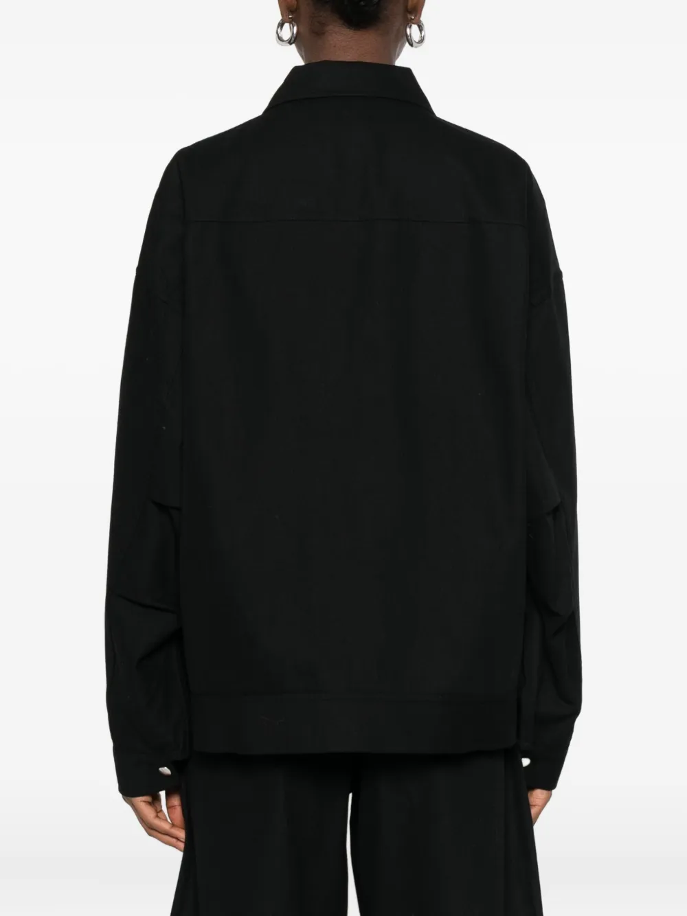 6397 Button-fastening Zip-pocket Jacket In Black