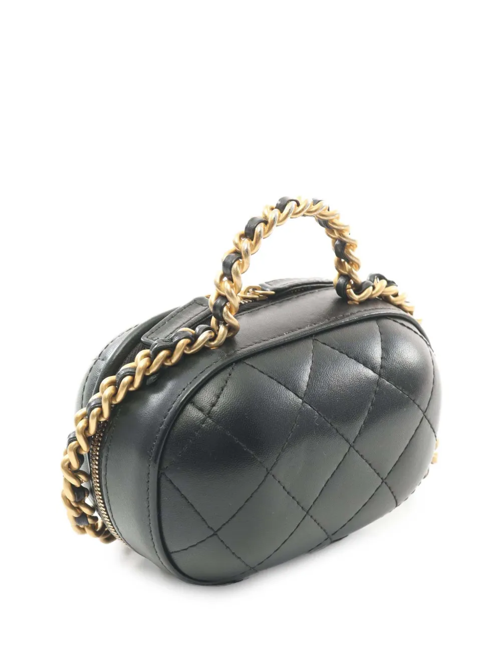 Pre-owned Chanel 2021 Quilted Lambskin Cc Bubble Vanity Case With Chain Satchel In Black
