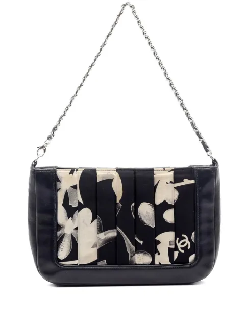 CHANEL Pre-Owned 2004-2005 CC Printed Silk and Lambskin Flower Pleats Clutch Bag shoulder bag