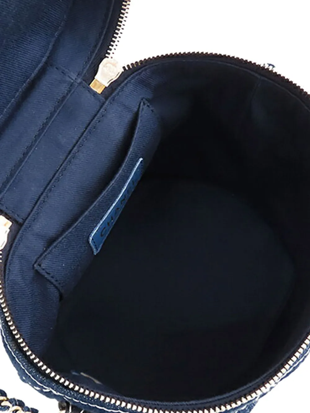 Pre-owned Chanel 2019 Cc Quilted Denim Vanity Bag Satchel In Blue