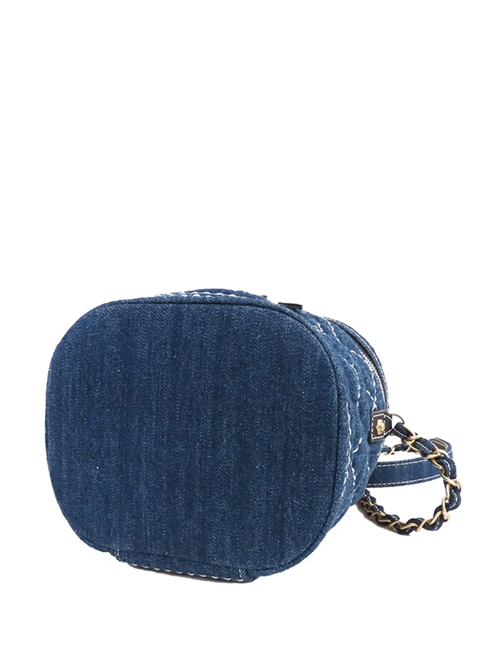 Pre-owned Chanel 2019 Cc Quilted Denim Vanity Bag Satchel In Blue
