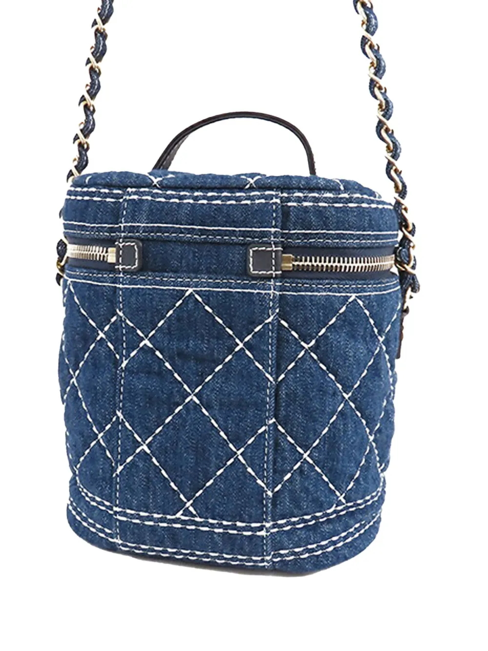 Pre-owned Chanel 2019 Cc Quilted Denim Vanity Bag Satchel In Blue