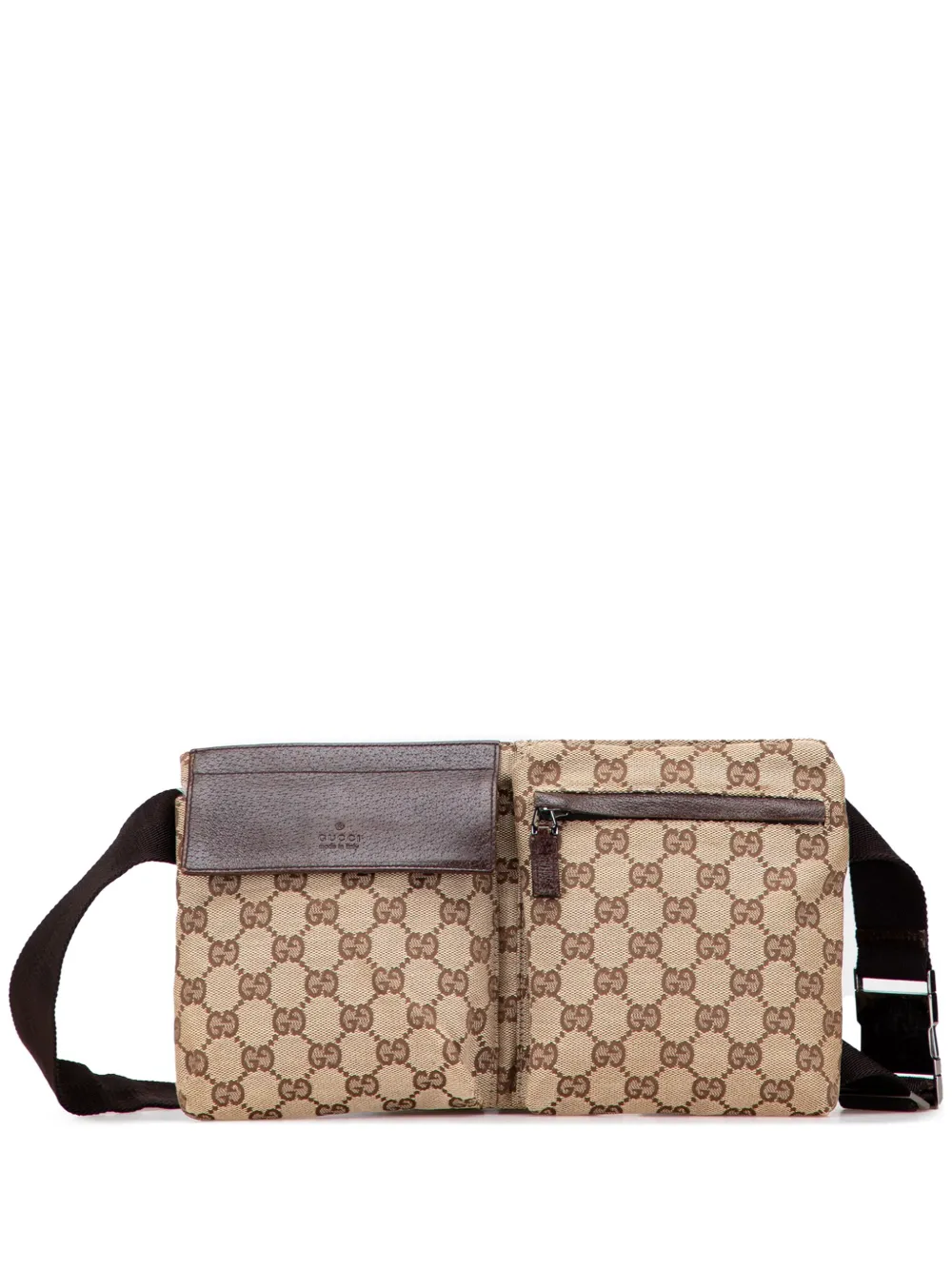 Pre-owned Gucci 2001-2015 Gg Canvas Double Pocket Belt Bag In Brown