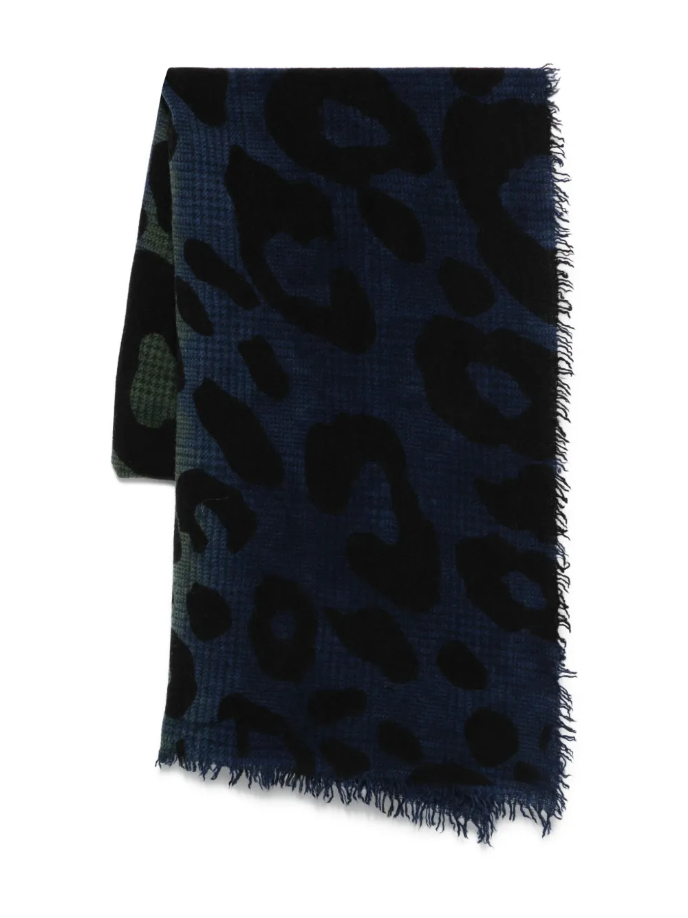 Faliero Sarti Chal Ax leopard-print frayed-edge scarf | Blue | Image 1