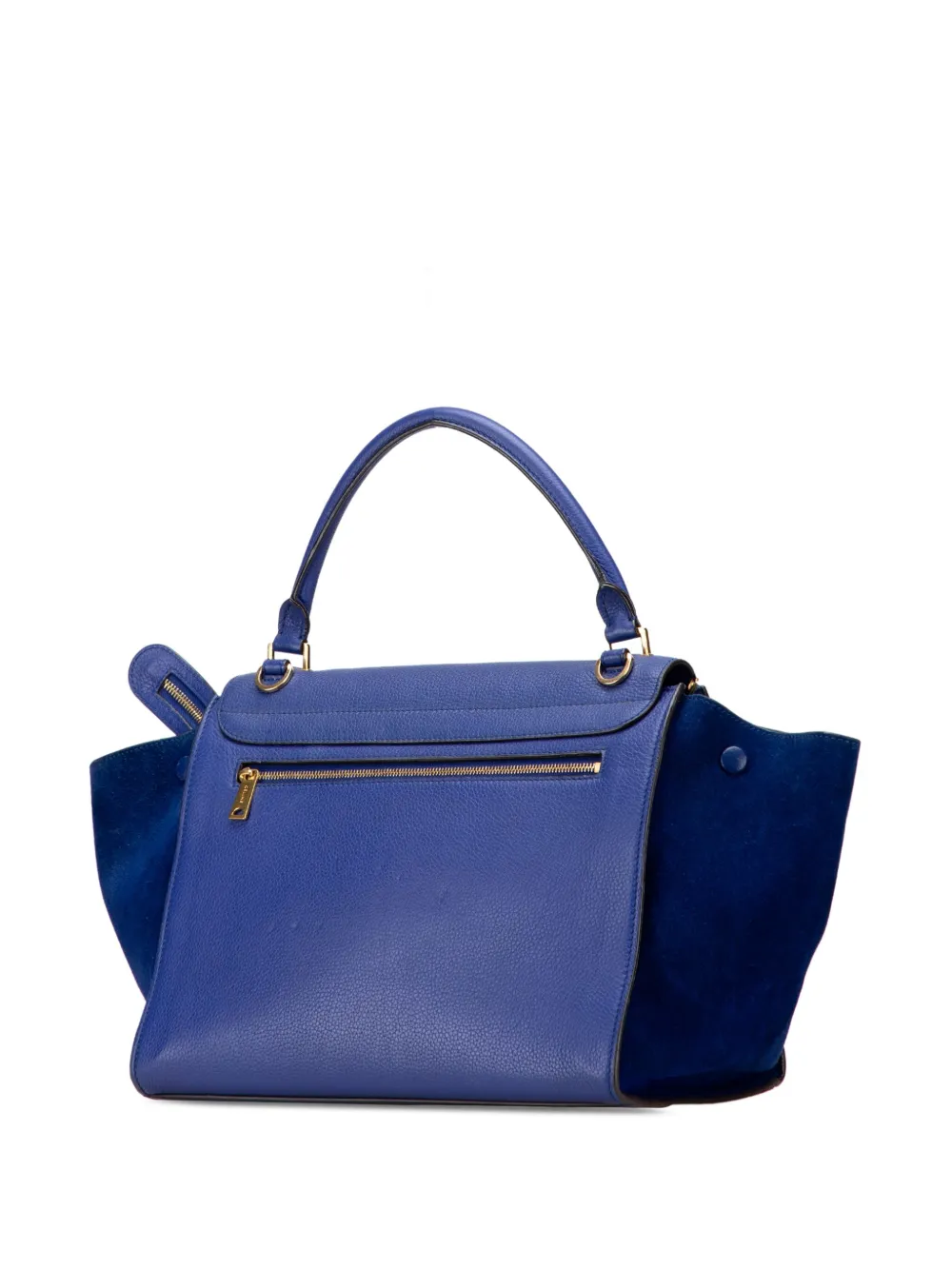 Pre-owned Celine 2014 Small Drummed Calfskin And Suede Trapeze Satchel In Blue