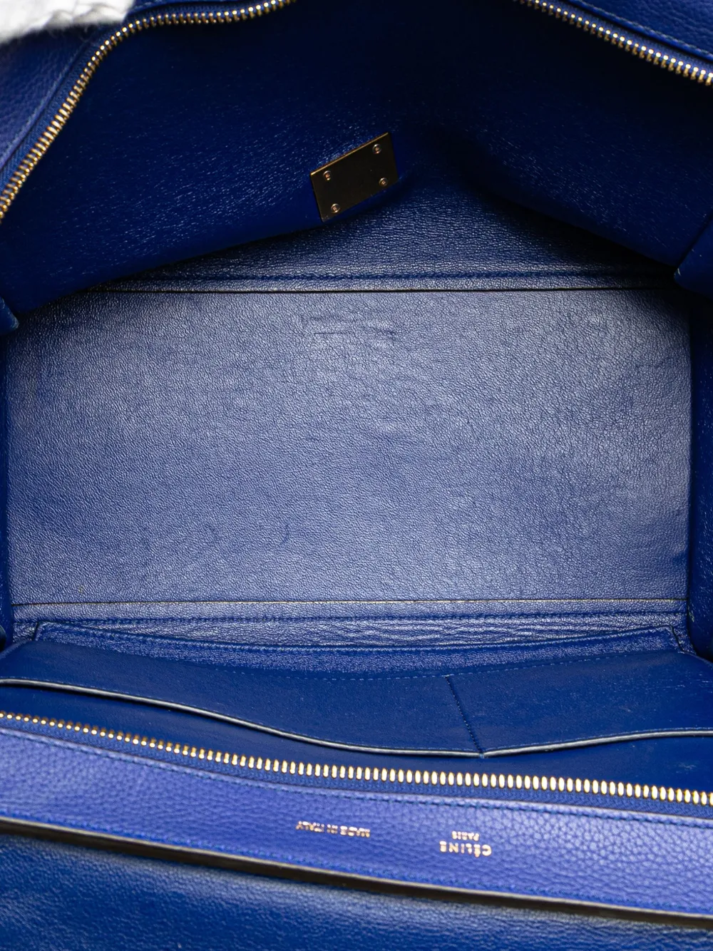 Pre-owned Celine 2014 Small Drummed Calfskin And Suede Trapeze Satchel In Blue