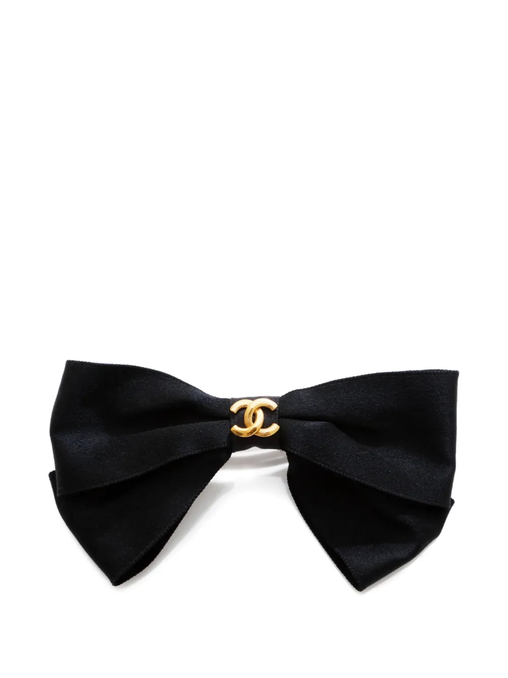Pre-owned Chanel 1970s Bow Cc Mark Hair Clip In Black