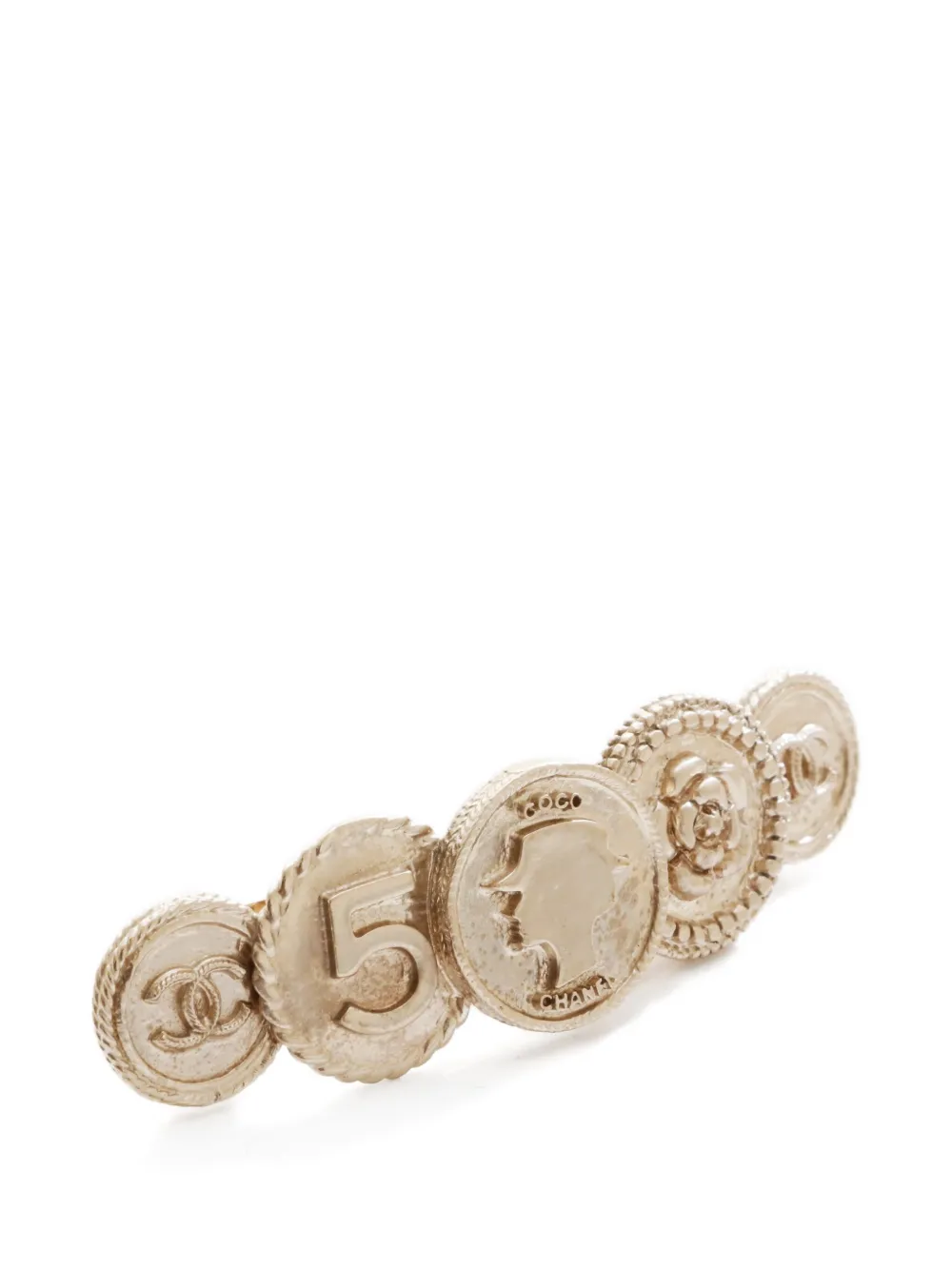 Pre-owned Chanel 2014 Cc Mark Coin Hair Clip In Gold
