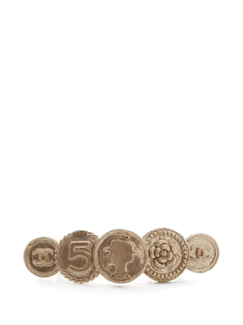 Pre-owned Chanel 2014 Cc Mark Coin Hair Clip In Gold