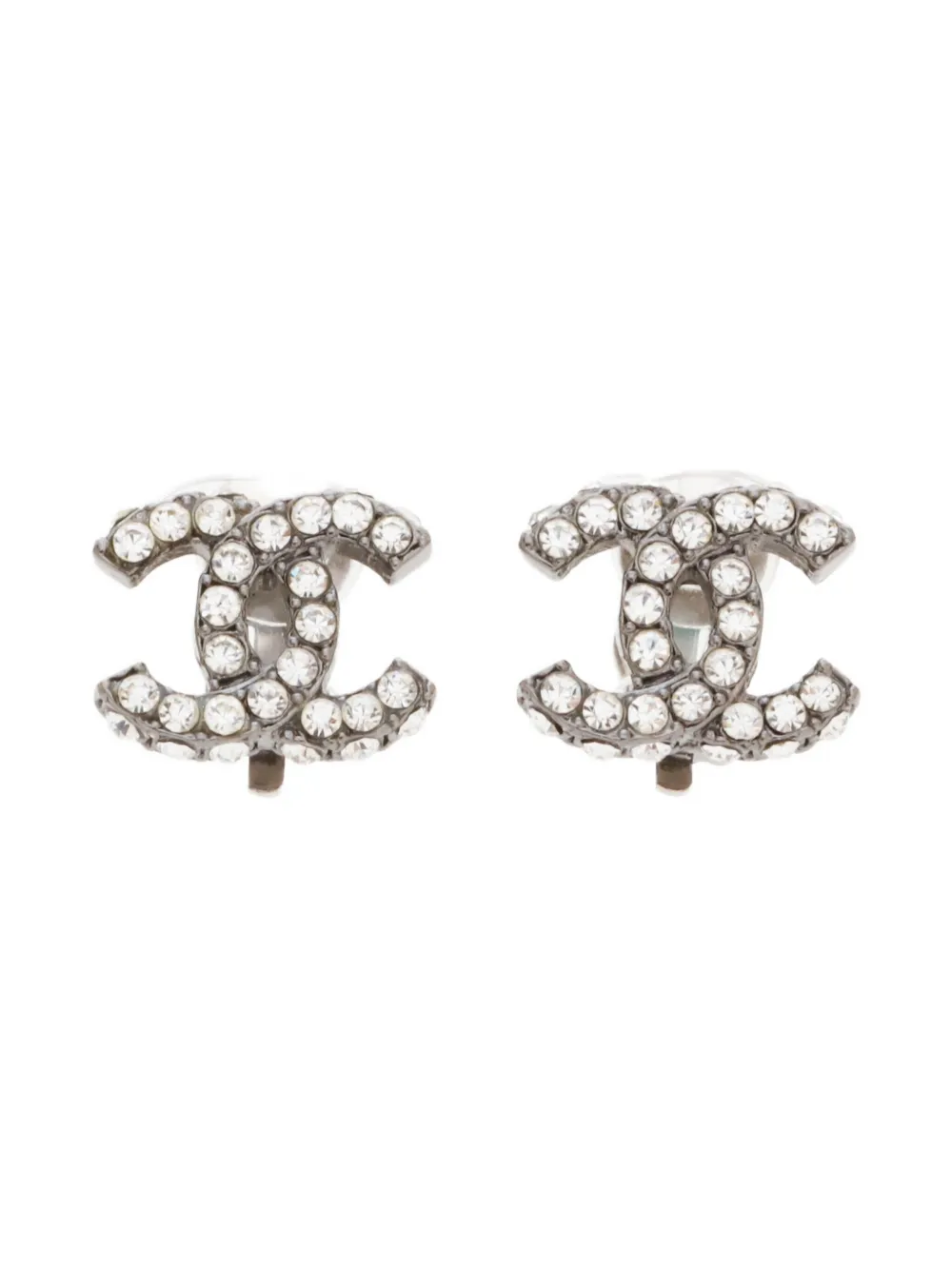 Pre-owned Chanel 2000s Cc Mark Rhinestone Earrings In Black