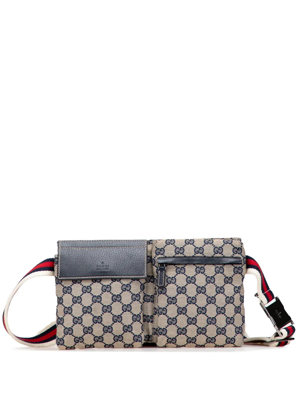 Pre-owned Gucci 2000-2015 Gg Canvas Web Double Pocket Belt Bag In Brown
