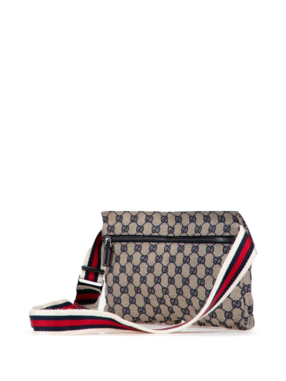 Pre-owned Gucci 2000-2015 Gg Canvas Web Double Pocket Belt Bag In Brown