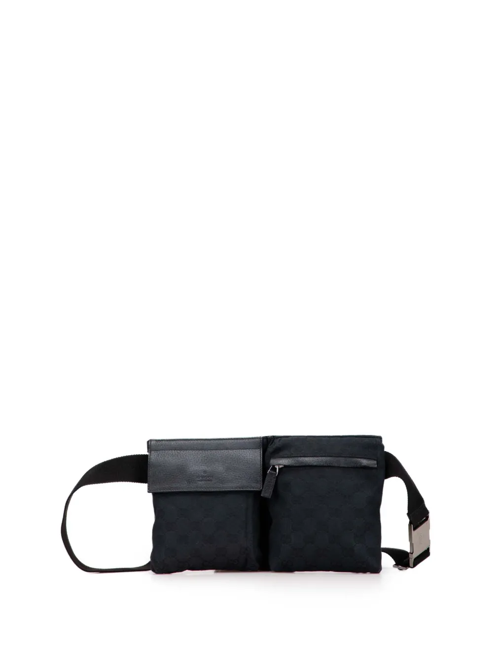 Pre-owned Gucci 2000-2015 Gg Canvas Double Pocket Belt Bag In Black