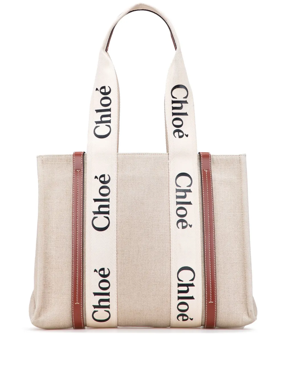 Chloé Pre-Owned 2023 Medium Canvas Woody tote bag - ブラウン Chloé Pre-Owned 2023 Medium Canvas Woody tote bag - ブラウン