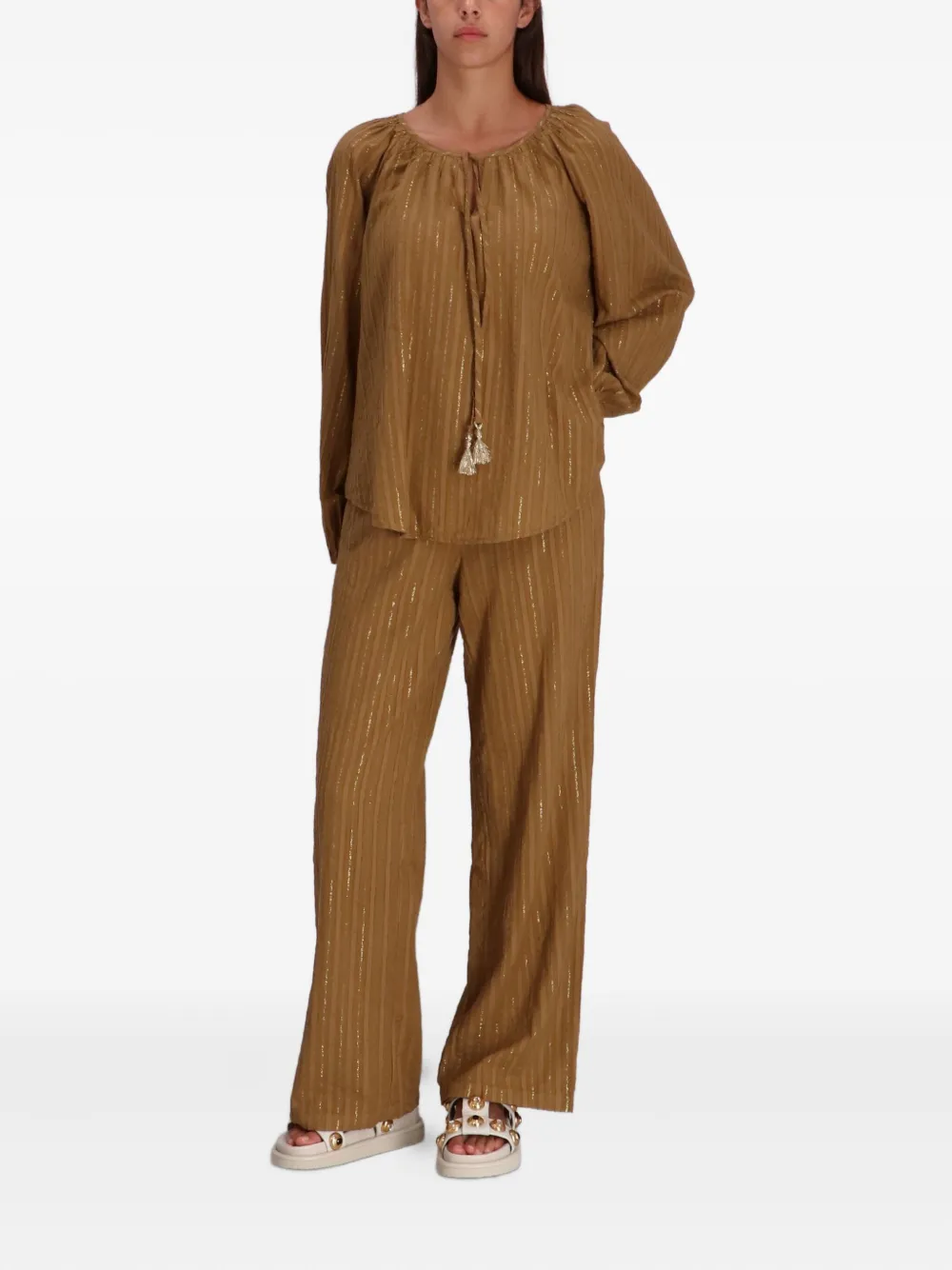 Devotion Magic blouse met metallic strepen - Bruin