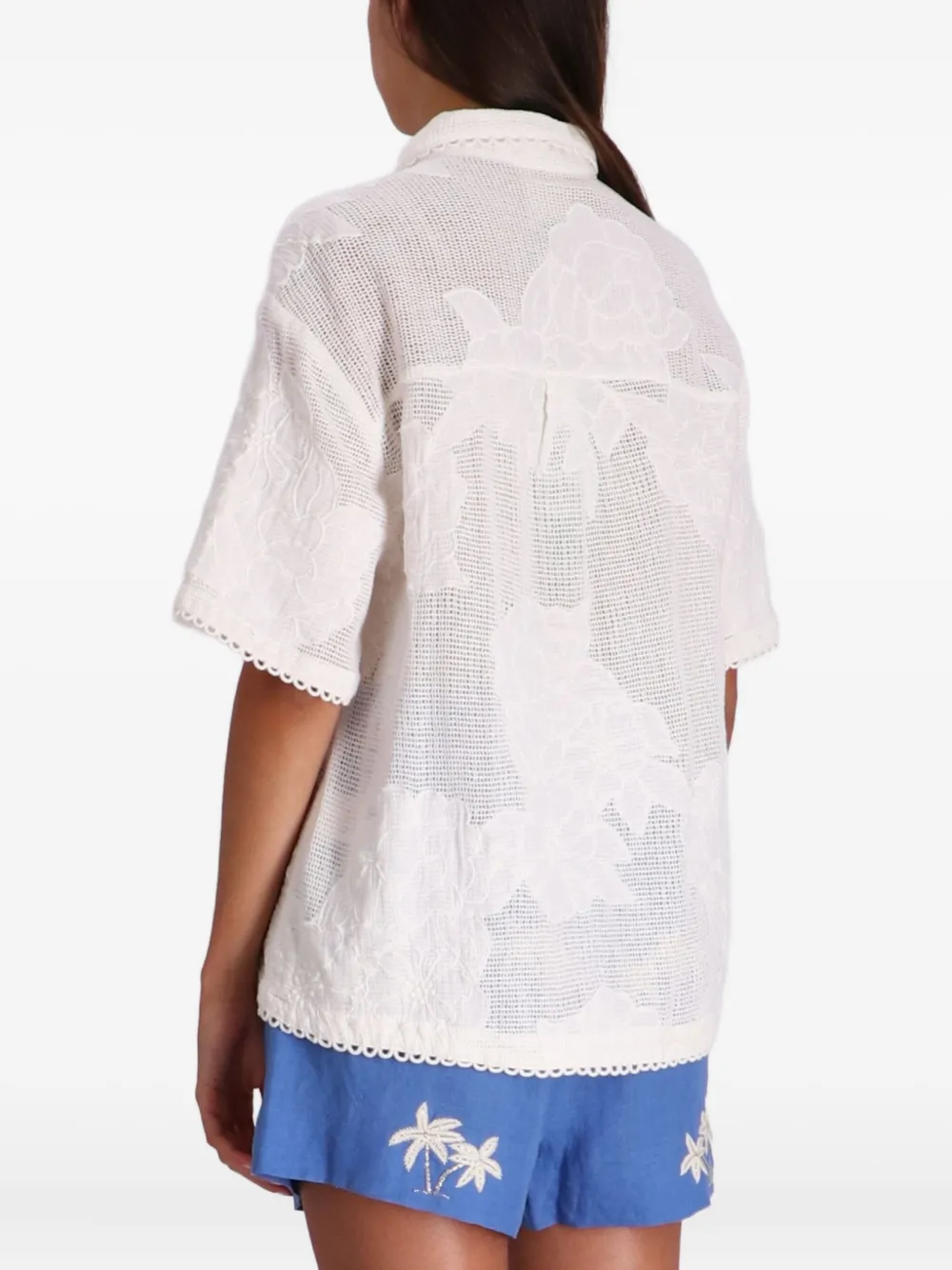 Farm Rio Embroidered-floral Cotton Shirt In White