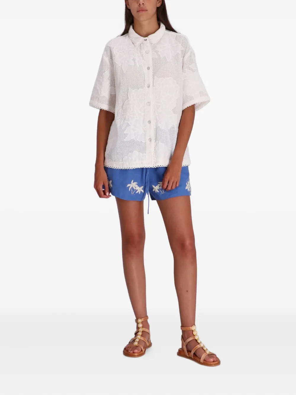 FARM Rio Blouse met geborduurde bloemen - Wit