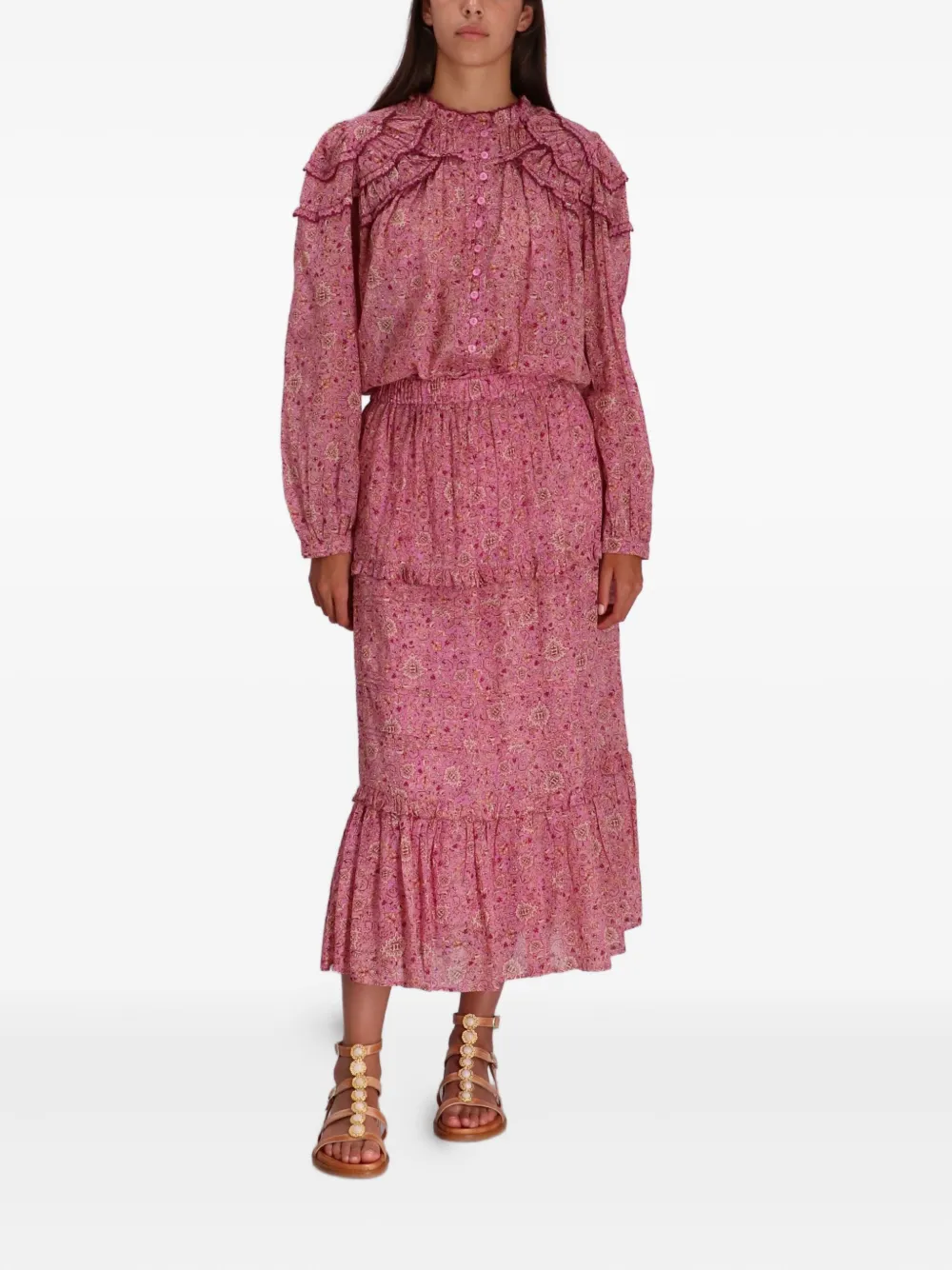 ISABEL MARANT Blouse met ruches en print - Roze