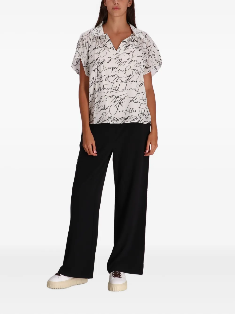 Karl Lagerfeld Top met print en polokraag - Wit