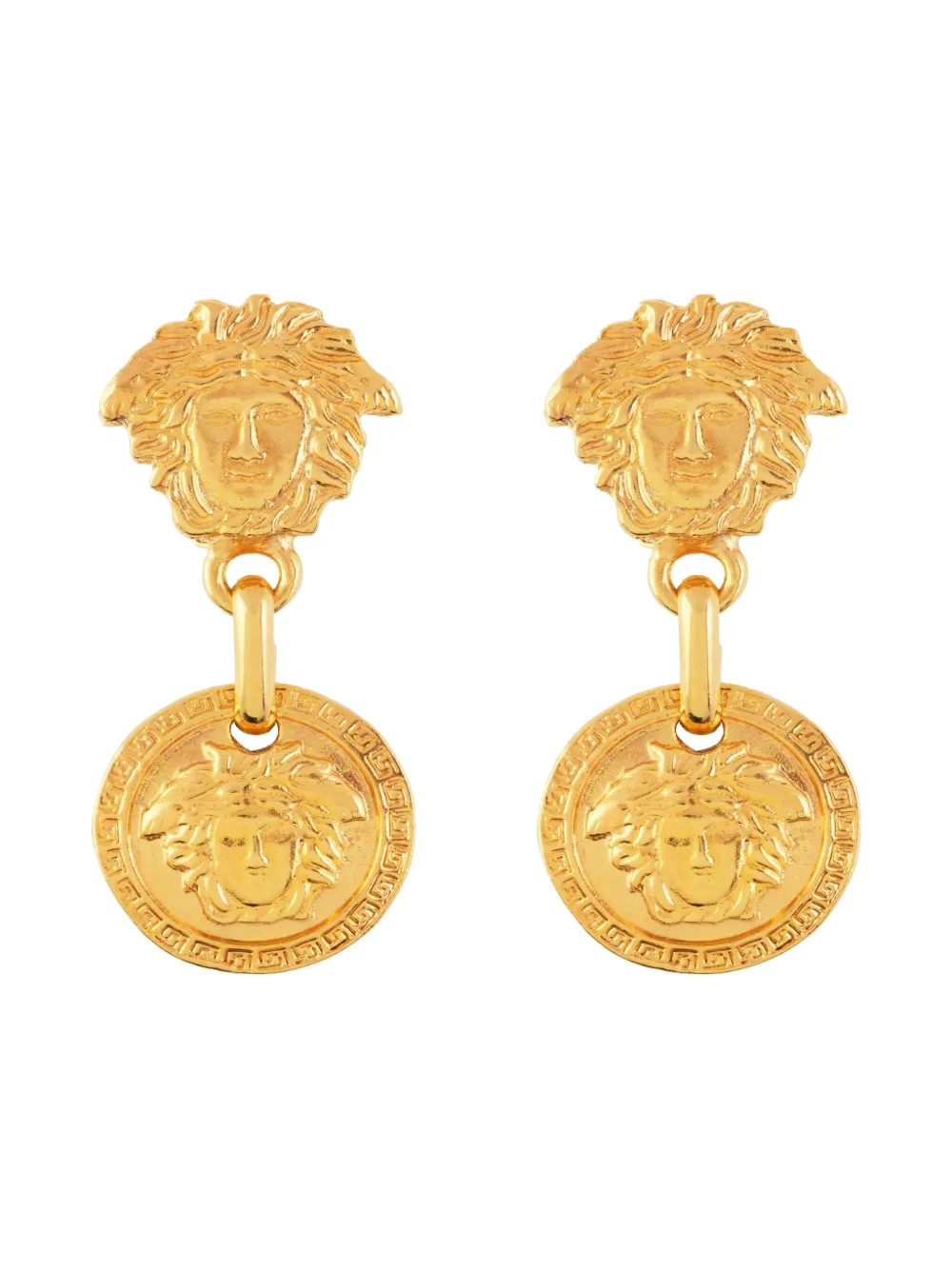 Versace Pre-Owned 1980s Medusa-Head drop earrings - ゴールドトーン Versace Pre-Owned 1980s Medusa-Head drop earrings - ゴールドトーン
