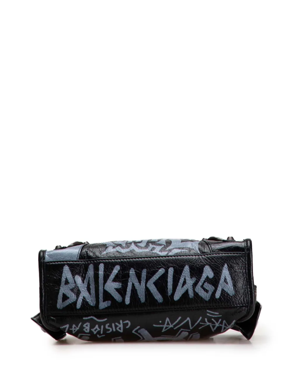 Pre-owned Balenciaga 2018 Mini Lambskin Motocross Graffiti Classic City Satchel In Black