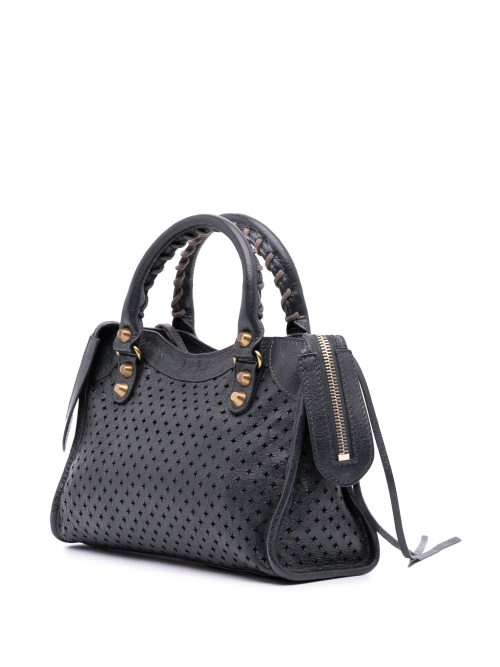 Pre-owned Balenciaga 2006 Mini Lambskin Motocross Stadio Laser Cut Cross Classic City Satchel In Gray