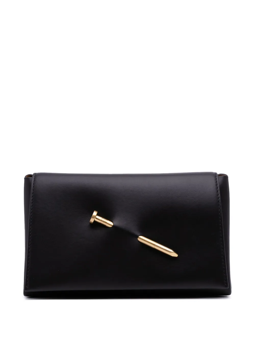 Pre-owned Off-white 2017-2025 Leather Nail Clutch Bag In Black