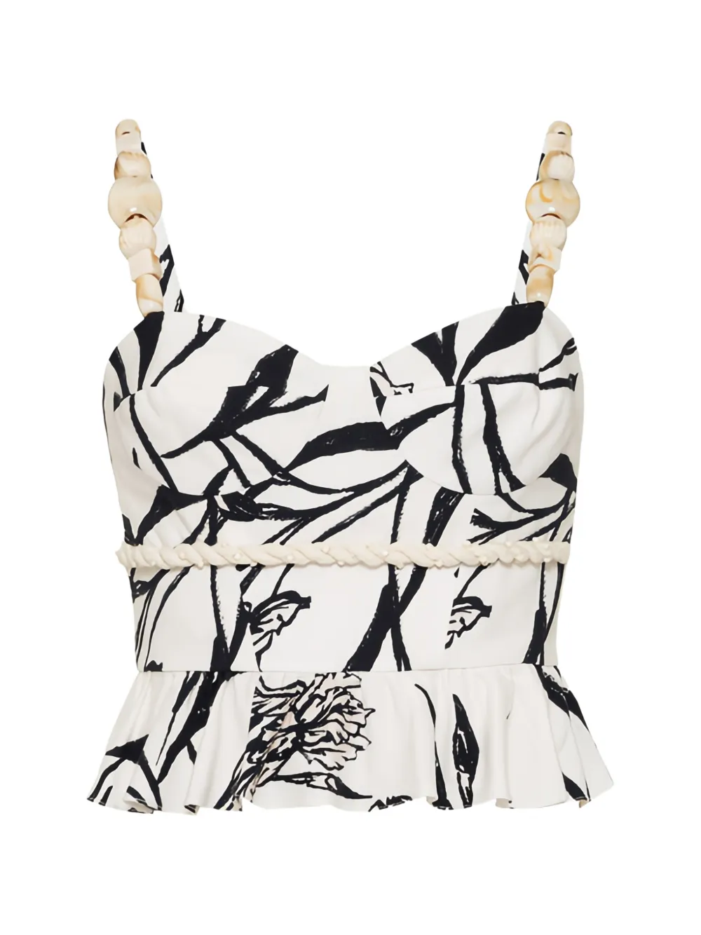 PatBO Iris floral beaded-strap top - White