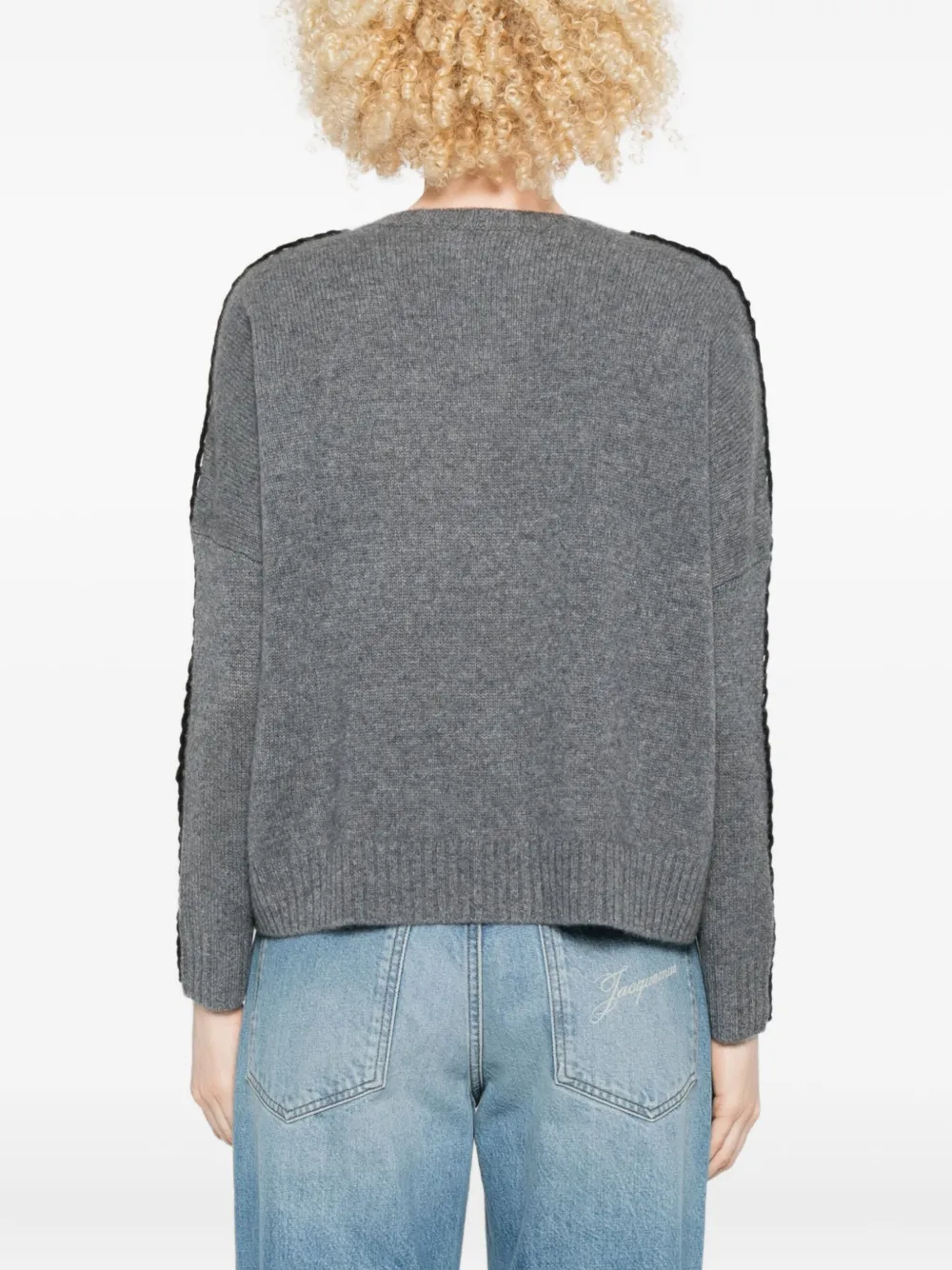 Kujten Crew-neck Braided-trim Sweater In Gray