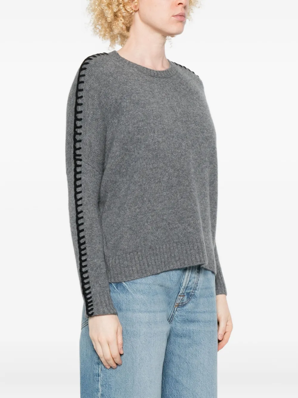 Kujten Crew-neck Braided-trim Sweater In Gray