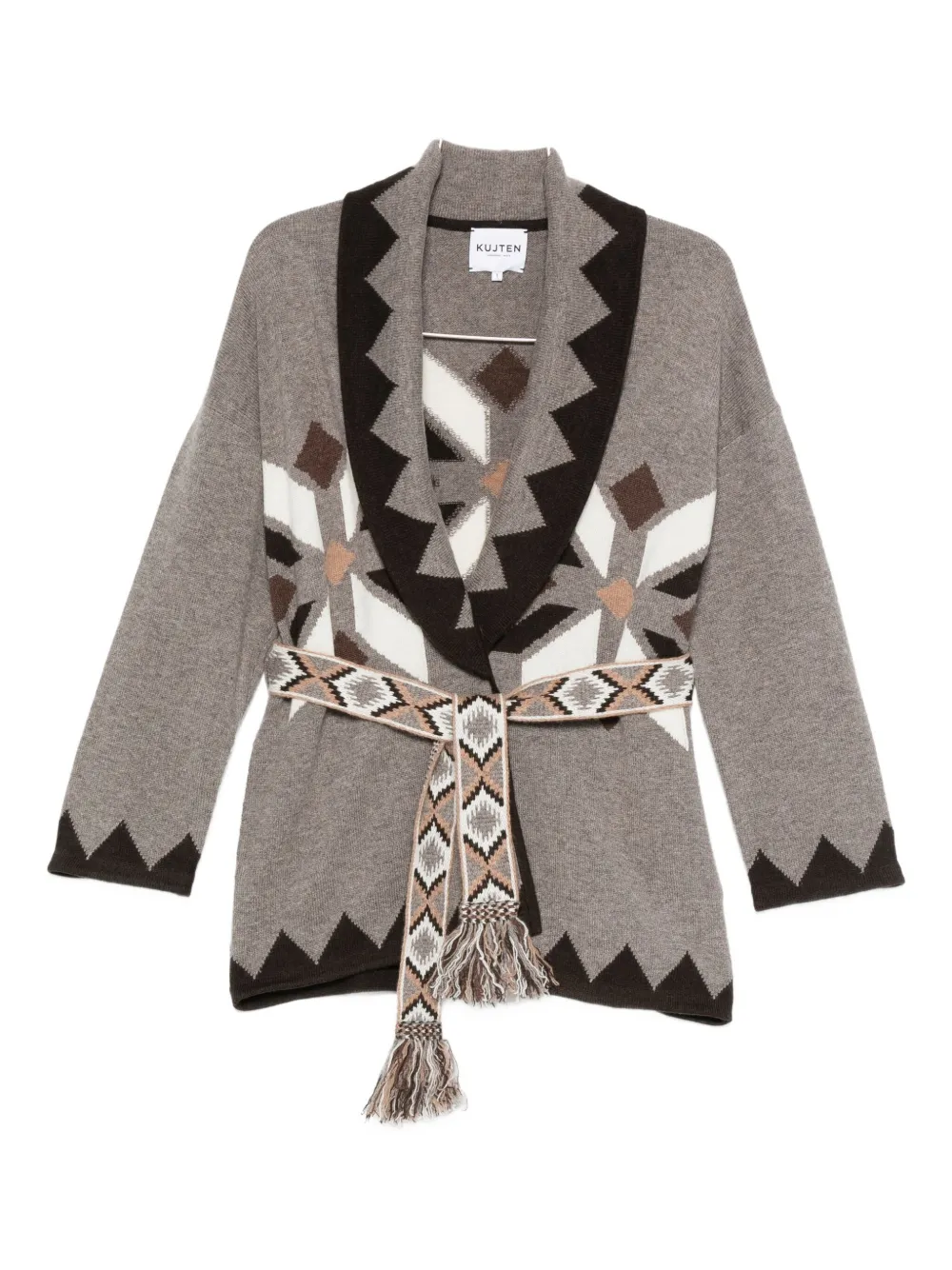 Kujten Geometric-pattern Cardigan In Brown